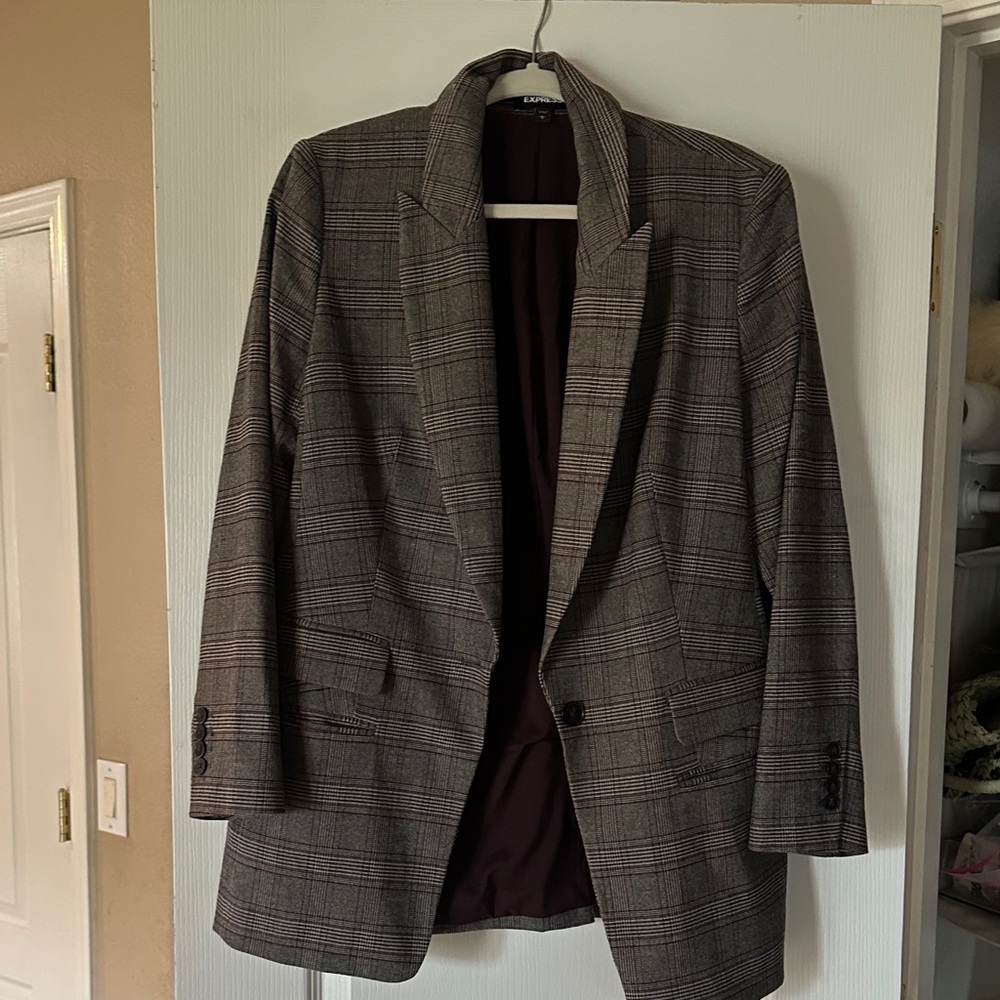 Express Women's Gray Plaid Blazer
